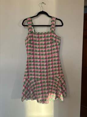 Kate Spade New York Pink and Green Plaid Tweed Mini Dress
